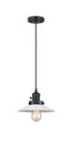 201CSW-BK-G1 Cord Hung 8.5" Matte Black Mini Pendant - White Halophane Glass - LED Bulb - Dimmensions: 8.5 x 8.5 x 8<br>Minimum Height : 9.25<br>Maximum Height : 127.25 - Sloped Ceiling Compatible: Yes