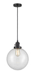201CSW-BK-G202-10 Cord Hung 10" Matte Black Mini Pendant - Clear Beacon Glass - LED Bulb - Dimmensions: 10 x 10 x 13<br>Minimum Height : 17<br>Maximum Height : 135 - Sloped Ceiling Compatible: Yes