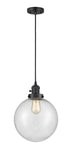 201CSW-BK-G204-10 Cord Hung 10" Matte Black Mini Pendant - Seedy Beacon Glass - LED Bulb - Dimmensions: 10 x 10 x 13<br>Minimum Height : 17<br>Maximum Height : 135 - Sloped Ceiling Compatible: Yes