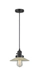 201CSW-BK-G2 Cord Hung 8.5" Matte Black Mini Pendant - Clear Halophane Glass - LED Bulb - Dimmensions: 8.5 x 8.5 x 8<br>Minimum Height : 9.25<br>Maximum Height : 127.25 - Sloped Ceiling Compatible: Yes