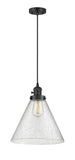 Cord Hung 12" Polished Chrome Mini Pendant - Seedy Cone 12" Glass LED - w/Switch