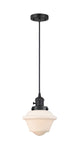 201CSW-BK-G531 Cord Hung 7.5" Matte Black Mini Pendant - Matte White Cased Small Oxford Glass - LED Bulb - Dimmensions: 7.5 x 7.5 x 8<br>Minimum Height : 13<br>Maximum Height : 131 - Sloped Ceiling Compatible: Yes