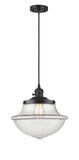 201CSW-BK-G542 Cord Hung 11.75" Matte Black Mini Pendant - Clear Large Oxford Glass - LED Bulb - Dimmensions: 11.75 x 11.75 x 11.5<br>Minimum Height : 15.375<br>Maximum Height : 133.375 - Sloped Ceiling Compatible: Yes
