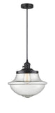 201CSW-BK-G544 Cord Hung 11.75" Matte Black Mini Pendant - Seedy Large Oxford Glass - LED Bulb - Dimmensions: 11.75 x 11.75 x 11.5<br>Minimum Height : 15.375<br>Maximum Height : 133.375 - Sloped Ceiling Compatible: Yes