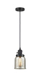 201CSW-BK-G58 Cord Hung 5" Matte Black Mini Pendant - Silver Plated Mercury Small Bell Glass - LED Bulb - Dimmensions: 5 x 5 x 10<br>Minimum Height : 13<br>Maximum Height : 131 - Sloped Ceiling Compatible: Yes