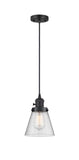 201CSW-BK-G64 Cord Hung 6" Matte Black Mini Pendant - Seedy Small Cone Glass - LED Bulb - Dimmensions: 6 x 6 x 8<br>Minimum Height : 13<br>Maximum Height : 131 - Sloped Ceiling Compatible: Yes