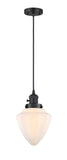 201CSW-BK-G661-7 Cord Hung 7" Matte Black Mini Pendant - Matte White Cased Small Bullet Glass - LED Bulb - Dimmensions: 7 x 7 x 14.5<br>Minimum Height : 17.5<br>Maximum Height : 134.5 - Sloped Ceiling Compatible: Yes