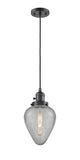 201CSW-OB-G165 Cord Hung 6.5" Oil Rubbed Bronze Mini Pendant - Clear Crackle Geneseo Glass - LED Bulb - Dimmensions: 6.5 x 6.5 x 12<br>Minimum Height : 16<br>Maximum Height : 134 - Sloped Ceiling Compatible: Yes