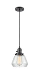 201CSW-OB-G172 Cord Hung 7" Oil Rubbed Bronze Mini Pendant - Clear Fulton Glass - LED Bulb - Dimmensions: 7 x 7 x 10<br>Minimum Height : 12.5<br>Maximum Height : 130.5 - Sloped Ceiling Compatible: Yes