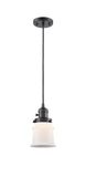 201CSW-OB-G181S Cord Hung 6" Oil Rubbed Bronze Mini Pendant - Matte White Small Canton Glass - LED Bulb - Dimmensions: 6 x 6 x 10<br>Minimum Height : 12.75<br>Maximum Height : 130.75 - Sloped Ceiling Compatible: Yes