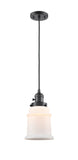 201CSW-OB-G181 Cord Hung 6" Oil Rubbed Bronze Mini Pendant - Matte White Canton Glass - LED Bulb - Dimmensions: 6 x 6 x 10<br>Minimum Height : 14.5<br>Maximum Height : 132.5 - Sloped Ceiling Compatible: Yes