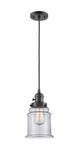 201CSW-OB-G182 Cord Hung 6" Oil Rubbed Bronze Mini Pendant - Clear Canton Glass - LED Bulb - Dimmensions: 6 x 6 x 10<br>Minimum Height : 14.5<br>Maximum Height : 132.5 - Sloped Ceiling Compatible: Yes