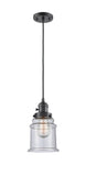 201CSW-OB-G184 Cord Hung 6" Oil Rubbed Bronze Mini Pendant - Seedy Canton Glass - LED Bulb - Dimmensions: 6 x 6 x 10<br>Minimum Height : 14.5<br>Maximum Height : 132.5 - Sloped Ceiling Compatible: Yes