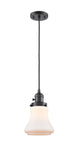 201CSW-OB-G191 Cord Hung 6.25" Oil Rubbed Bronze Mini Pendant - Matte White Bellmont Glass - LED Bulb - Dimmensions: 6.25 x 6.25 x 10<br>Minimum Height : 13.5<br>Maximum Height : 131.5 - Sloped Ceiling Compatible: Yes