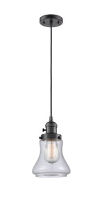 201CSW-OB-G192 Cord Hung 6.25" Oil Rubbed Bronze Mini Pendant - Clear Bellmont Glass - LED Bulb - Dimmensions: 6.25 x 6.25 x 10<br>Minimum Height : 13.5<br>Maximum Height : 131.5 - Sloped Ceiling Compatible: Yes