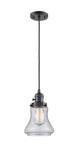 201CSW-OB-G194 Cord Hung 6.25" Oil Rubbed Bronze Mini Pendant - Seedy Bellmont Glass - LED Bulb - Dimmensions: 6.25 x 6.25 x 10<br>Minimum Height : 13.5<br>Maximum Height : 131.5 - Sloped Ceiling Compatible: Yes