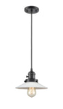 201CSW-OB-G1 Cord Hung 8.5" Oil Rubbed Bronze Mini Pendant - White Halophane Glass - LED Bulb - Dimmensions: 8.5 x 8.5 x 8<br>Minimum Height : 9.25<br>Maximum Height : 127.25 - Sloped Ceiling Compatible: Yes