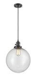 201CSW-OB-G204-12 Cord Hung 12" Oil Rubbed Bronze Mini Pendant - Seedy Beacon Glass - LED Bulb - Dimmensions: 12 x 12 x 15<br>Minimum Height : 19<br>Maximum Height : 137 - Sloped Ceiling Compatible: Yes