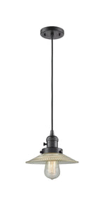 201CSW-OB-G2 Cord Hung 8.5" Oil Rubbed Bronze Mini Pendant - Clear Halophane Glass - LED Bulb - Dimmensions: 8.5 x 8.5 x 8<br>Minimum Height : 9.25<br>Maximum Height : 127.25 - Sloped Ceiling Compatible: Yes