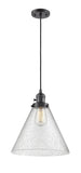 Cord Hung 12" Polished Chrome Mini Pendant - Seedy Cone 12" Glass LED - w/Switch