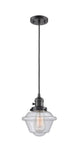 201CSW-OB-G534 Cord Hung 7.5" Oil Rubbed Bronze Mini Pendant - Seedy Small Oxford Glass - LED Bulb - Dimmensions: 7.5 x 7.5 x 8<br>Minimum Height : 13<br>Maximum Height : 131 - Sloped Ceiling Compatible: Yes