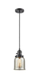 201CSW-OB-G58 Cord Hung 5" Oil Rubbed Bronze Mini Pendant - Silver Plated Mercury Small Bell Glass - LED Bulb - Dimmensions: 5 x 5 x 10<br>Minimum Height : 13<br>Maximum Height : 131 - Sloped Ceiling Compatible: Yes