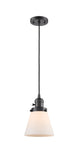 201CSW-OB-G61 Cord Hung 6" Oil Rubbed Bronze Mini Pendant - Matte White Cased Small Cone Glass - LED Bulb - Dimmensions: 6 x 6 x 8<br>Minimum Height : 13<br>Maximum Height : 131 - Sloped Ceiling Compatible: Yes