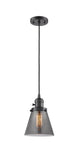 201CSW-OB-G63 Cord Hung 6" Oil Rubbed Bronze Mini Pendant - Plated Smoke Small Cone Glass - LED Bulb - Dimmensions: 6 x 6 x 8<br>Minimum Height : 13<br>Maximum Height : 131 - Sloped Ceiling Compatible: Yes