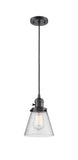 201CSW-OB-G64 Cord Hung 6" Oil Rubbed Bronze Mini Pendant - Seedy Small Cone Glass - LED Bulb - Dimmensions: 6 x 6 x 8<br>Minimum Height : 13<br>Maximum Height : 131 - Sloped Ceiling Compatible: Yes