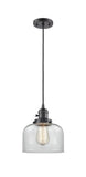 201CSW-OB-G72 Cord Hung 8" Oil Rubbed Bronze Mini Pendant - Clear Large Bell Glass - LED Bulb - Dimmensions: 8 x 8 x 10<br>Minimum Height : 13<br>Maximum Height : 131 - Sloped Ceiling Compatible: Yes