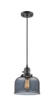 201CSW-OB-G73 Cord Hung 8" Oil Rubbed Bronze Mini Pendant - Plated Smoke Large Bell Glass - LED Bulb - Dimmensions: 8 x 8 x 10<br>Minimum Height : 13<br>Maximum Height : 131 - Sloped Ceiling Compatible: Yes