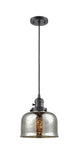 201CSW-OB-G78 Cord Hung 8" Oil Rubbed Bronze Mini Pendant - Silver Plated Mercury Large Bell Glass - LED Bulb - Dimmensions: 8 x 8 x 10<br>Minimum Height : 13<br>Maximum Height : 131 - Sloped Ceiling Compatible: Yes