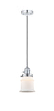 201CSW-PC-G181S Cord Hung 6" Polished Chrome Mini Pendant - Matte White Small Canton Glass - LED Bulb - Dimmensions: 6 x 6 x 10<br>Minimum Height : 12.75<br>Maximum Height : 130.75 - Sloped Ceiling Compatible: Yes
