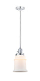 201CSW-PC-G181 Cord Hung 6" Polished Chrome Mini Pendant - Matte White Canton Glass - LED Bulb - Dimmensions: 6 x 6 x 10<br>Minimum Height : 14.5<br>Maximum Height : 132.5 - Sloped Ceiling Compatible: Yes