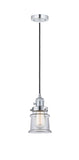 201CSW-PC-G182S Cord Hung 6" Polished Chrome Mini Pendant - Clear Small Canton Glass - LED Bulb - Dimmensions: 6 x 6 x 10<br>Minimum Height : 12.75<br>Maximum Height : 130.75 - Sloped Ceiling Compatible: Yes
