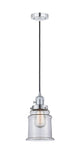 201CSW-PC-G182 Cord Hung 6" Polished Chrome Mini Pendant - Clear Canton Glass - LED Bulb - Dimmensions: 6 x 6 x 10<br>Minimum Height : 14.5<br>Maximum Height : 132.5 - Sloped Ceiling Compatible: Yes