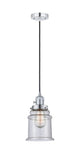 201CSW-PC-G184 Cord Hung 6" Polished Chrome Mini Pendant - Seedy Canton Glass - LED Bulb - Dimmensions: 6 x 6 x 10<br>Minimum Height : 14.5<br>Maximum Height : 132.5 - Sloped Ceiling Compatible: Yes