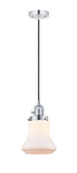 201CSW-PC-G191 Cord Hung 6.25" Polished Chrome Mini Pendant - Matte White Bellmont Glass - LED Bulb - Dimmensions: 6.25 x 6.25 x 10<br>Minimum Height : 13.5<br>Maximum Height : 131.5 - Sloped Ceiling Compatible: Yes