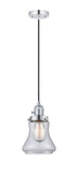 201CSW-PC-G192 Cord Hung 6.25" Polished Chrome Mini Pendant - Clear Bellmont Glass - LED Bulb - Dimmensions: 6.25 x 6.25 x 10<br>Minimum Height : 13.5<br>Maximum Height : 131.5 - Sloped Ceiling Compatible: Yes