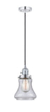 201CSW-PC-G194 Cord Hung 6.25" Polished Chrome Mini Pendant - Seedy Bellmont Glass - LED Bulb - Dimmensions: 6.25 x 6.25 x 10<br>Minimum Height : 13.5<br>Maximum Height : 131.5 - Sloped Ceiling Compatible: Yes