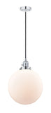 201CSW-PC-G201-12 Cord Hung 12" Polished Chrome Mini Pendant - Matte White Cased Beacon Glass - LED Bulb - Dimmensions: 12 x 12 x 15<br>Minimum Height : 19<br>Maximum Height : 137 - Sloped Ceiling Compatible: Yes