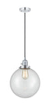 201CSW-PC-G202-10 Cord Hung 10" Polished Chrome Mini Pendant - Clear Beacon Glass - LED Bulb - Dimmensions: 10 x 10 x 13<br>Minimum Height : 17<br>Maximum Height : 135 - Sloped Ceiling Compatible: Yes