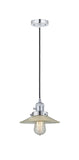 201CSW-PC-G2 Cord Hung 8.5" Polished Chrome Mini Pendant - Clear Halophane Glass - LED Bulb - Dimmensions: 8.5 x 8.5 x 8<br>Minimum Height : 9.25<br>Maximum Height : 127.25 - Sloped Ceiling Compatible: Yes