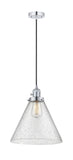 Cord Hung 12" Polished Chrome Mini Pendant - Seedy Cone 12" Glass LED - w/Switch