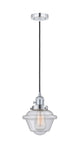 201CSW-PC-G534 Cord Hung 7.5" Polished Chrome Mini Pendant - Seedy Small Oxford Glass - LED Bulb - Dimmensions: 7.5 x 7.5 x 8<br>Minimum Height : 13<br>Maximum Height : 131 - Sloped Ceiling Compatible: Yes