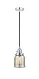 201CSW-PC-G58 Cord Hung 5" Polished Chrome Mini Pendant - Silver Plated Mercury Small Bell Glass - LED Bulb - Dimmensions: 5 x 5 x 10<br>Minimum Height : 13<br>Maximum Height : 131 - Sloped Ceiling Compatible: Yes