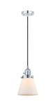 201CSW-PC-G61 Cord Hung 6" Polished Chrome Mini Pendant - Matte White Cased Small Cone Glass - LED Bulb - Dimmensions: 6 x 6 x 8<br>Minimum Height : 13<br>Maximum Height : 131 - Sloped Ceiling Compatible: Yes