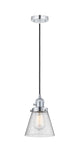 201CSW-PC-G64 Cord Hung 6" Polished Chrome Mini Pendant - Seedy Small Cone Glass - LED Bulb - Dimmensions: 6 x 6 x 8<br>Minimum Height : 13<br>Maximum Height : 131 - Sloped Ceiling Compatible: Yes
