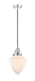 201CSW-PC-G661-7 Cord Hung 7" Polished Chrome Mini Pendant - Matte White Cased Small Bullet Glass - LED Bulb - Dimmensions: 7 x 7 x 14.5<br>Minimum Height : 17.5<br>Maximum Height : 134.5 - Sloped Ceiling Compatible: Yes