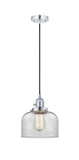 201CSW-PC-G72 Cord Hung 8" Polished Chrome Mini Pendant - Clear Large Bell Glass - LED Bulb - Dimmensions: 8 x 8 x 10<br>Minimum Height : 13<br>Maximum Height : 131 - Sloped Ceiling Compatible: Yes
